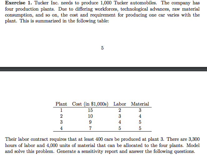Exercise 1. Tucker Inc. needs to produce 1,000