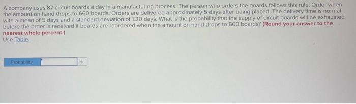 A company uses 87 circuit boards a day in a