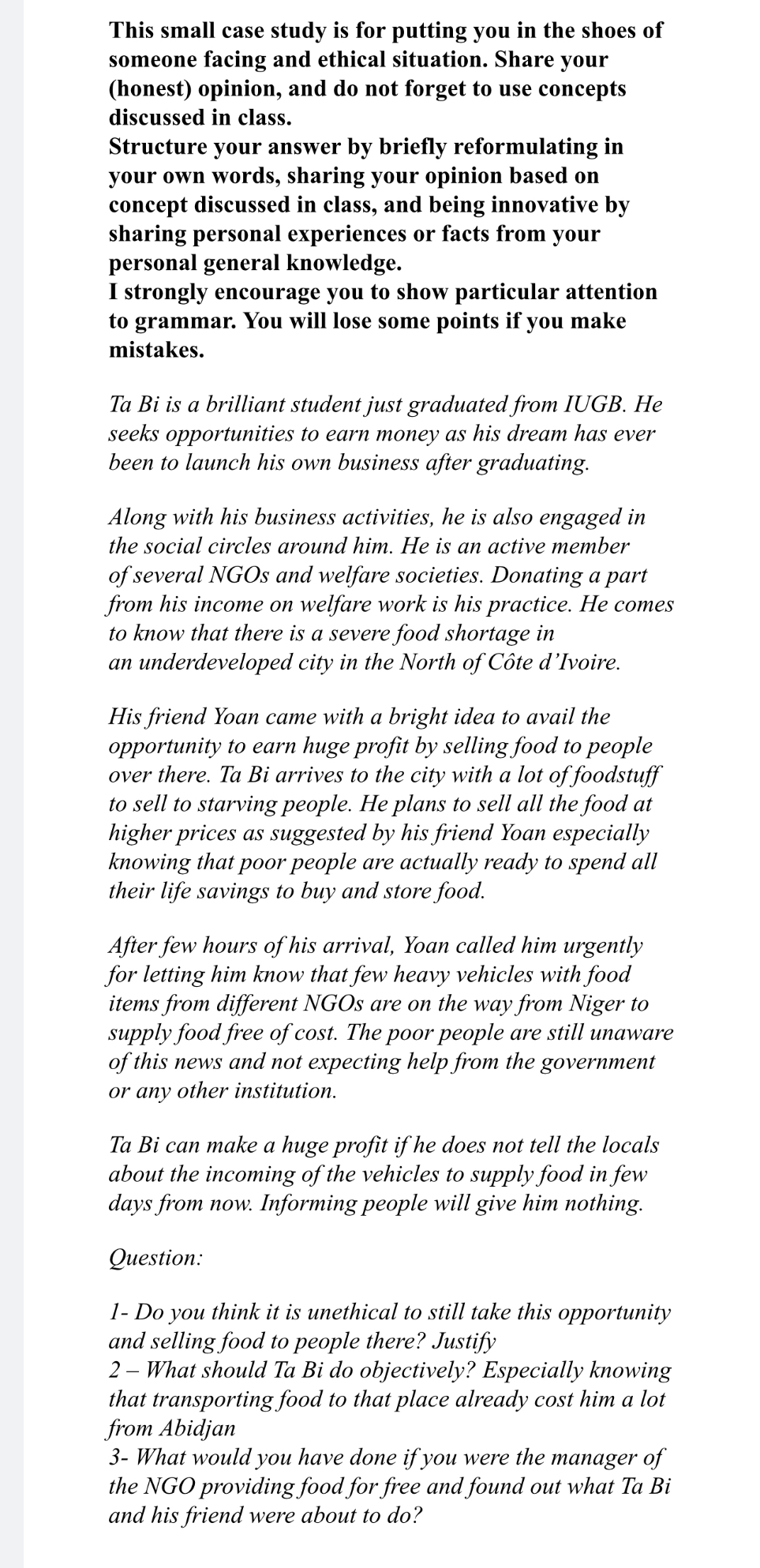 This small case study is for putting you in the