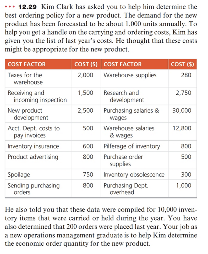 - 12.29 Kim Clark has asked you to help him