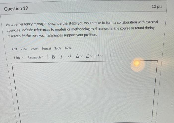 12 pts Question 19 As an emergency manager,