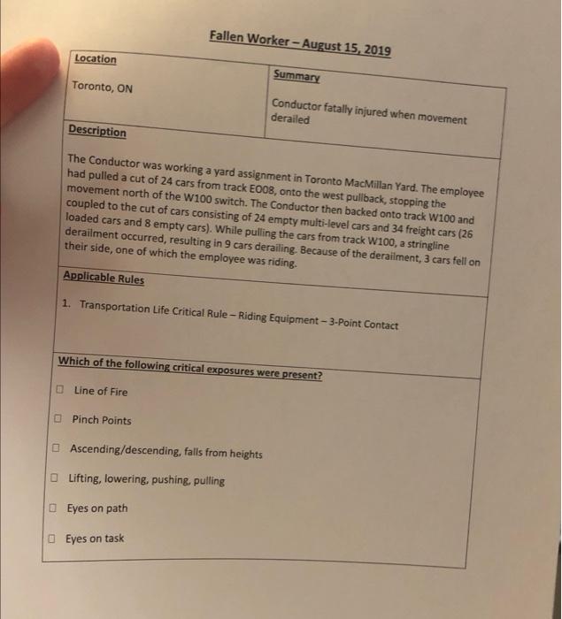 Train Conductor Question Fallen Worker - August