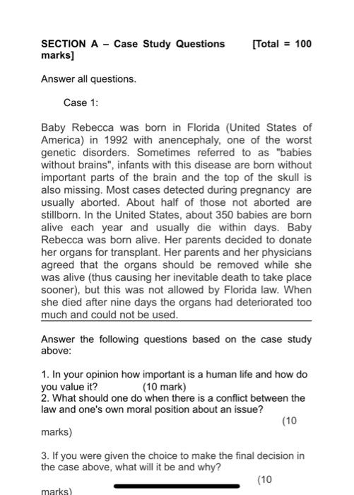 SECTION A - Case Study Questions marks] [Total =