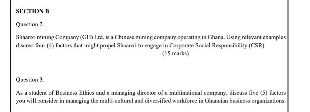 SECTION B Question 2. Shaanxi mining Company (GH)