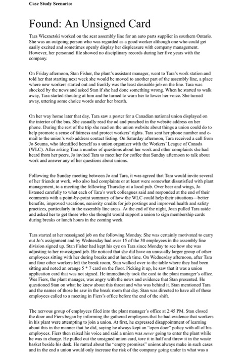 Case Study Scenario: Found: An Unsigned Card Tara