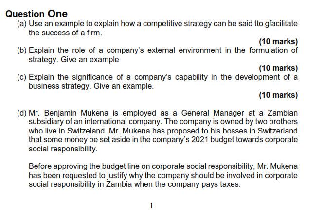 Question One (a) Use an example to explain how a