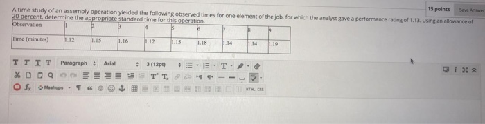 15 points Save Awe A time study of an assembly
