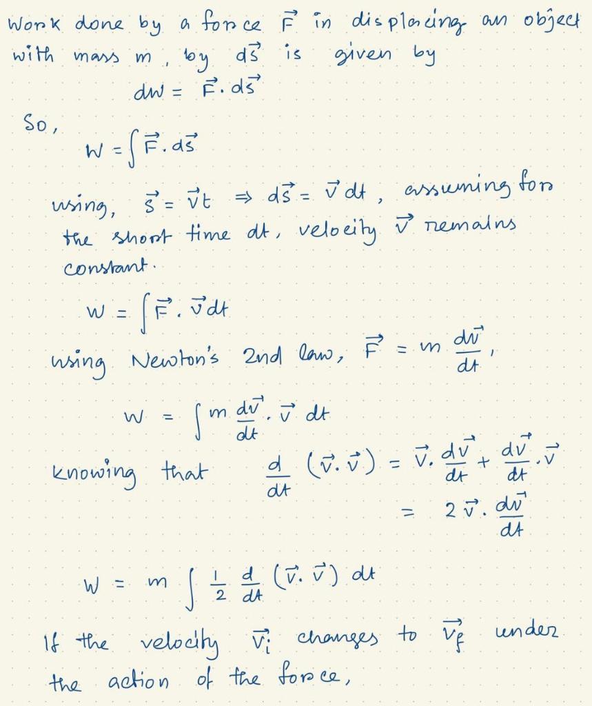 Work done by a fonce in displacing an object with