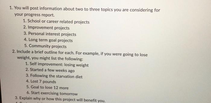 1. You will post information about two to three