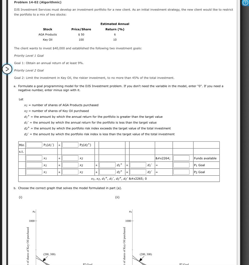 Problem 14-02 (Algorithmic) ? DJS Investment