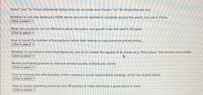 Select "yes" for those statements below that are