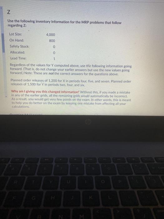 Z Use the following inventory information for the