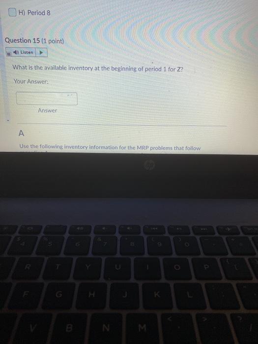 Z Use the following inventory information for the