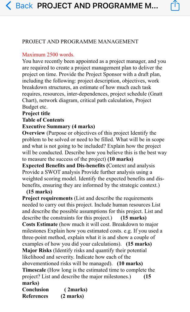 Back PROJECT AND PROGRAMME M... PROJECT AND