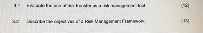 3.1 Evaluate the use of risk transfer as a risk