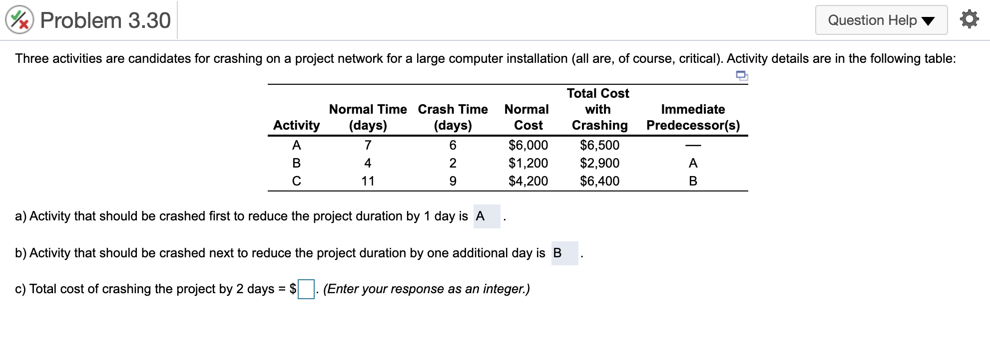 Answer part C Problem 3.30 Question Help Three