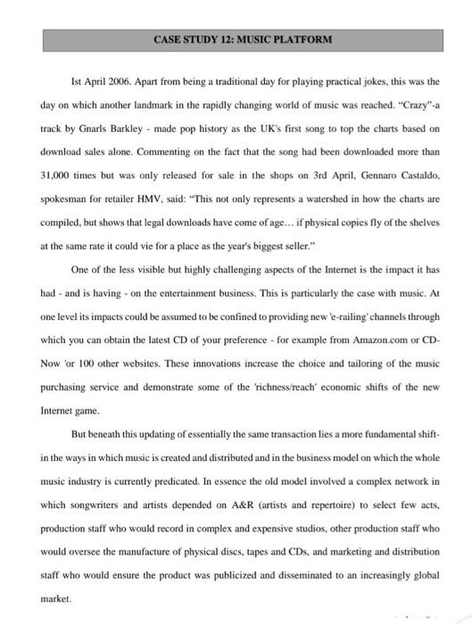 CASE STUDY 12: MUSIC PLATFORM Ist April 2006.