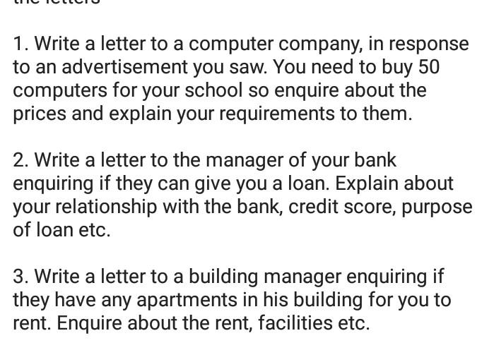 slove this letters 1. Write a letter to a