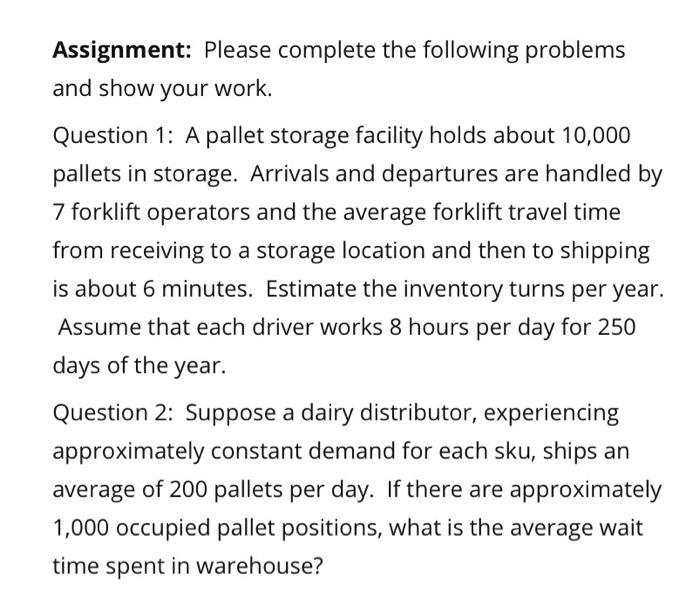 business logistics question Assignment: Please