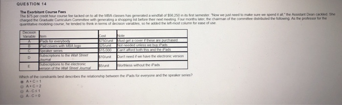 QUESTION 14 The Exorbitant Course Fees The 575