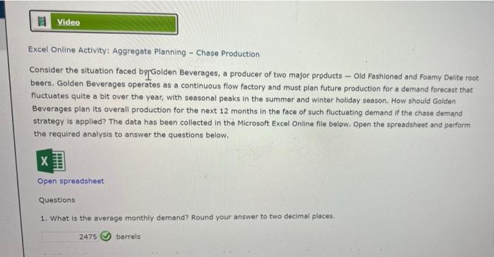 Video Excel Online Activity: Aggregate Planning -
