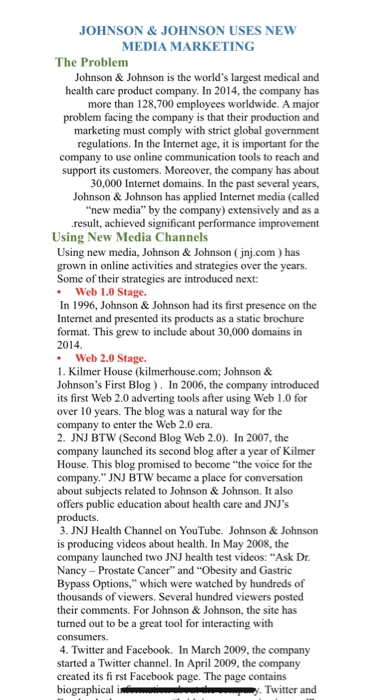 JOHNSON & JOHNSON USES NEW MEDIA MARKETING The