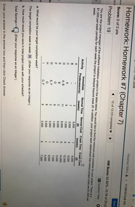 Fall 2020 Homework: Homework #7 (Chapter 7)