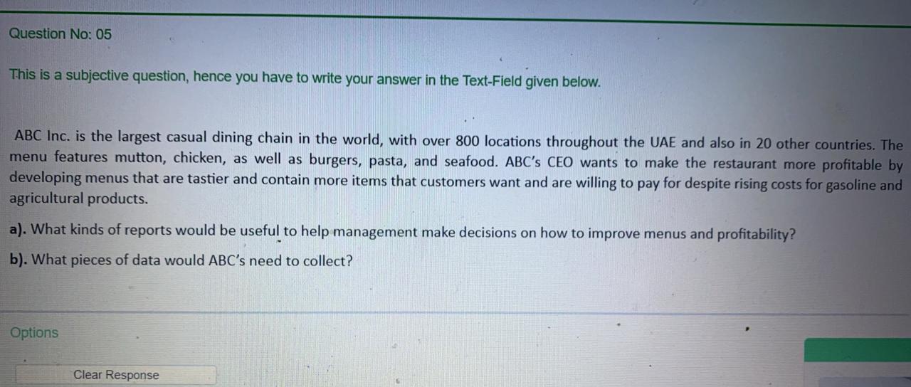 Question No: 05 This is a subjective question,