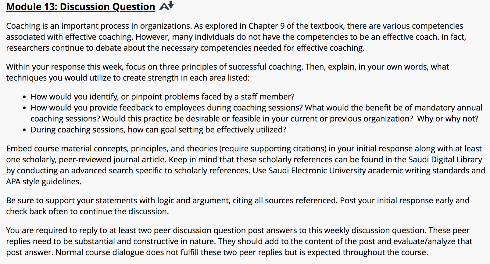 Module 13: Discussion Question A Coaching is an