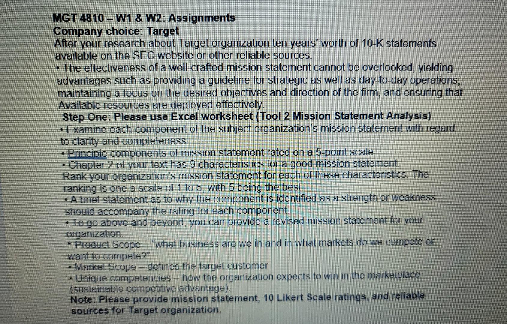 Assignment Clarity: it is Target analysis