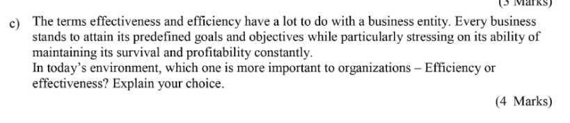 arks) c) The terms effectiveness and efficiency