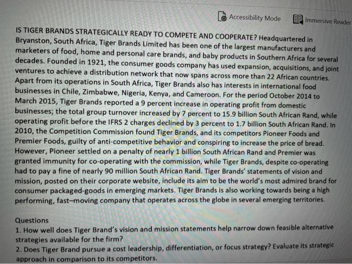 Accessibility Mode IF Immersive Reader IS TIGER