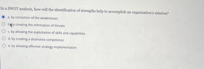 In a SWOT analysis, how will the identification