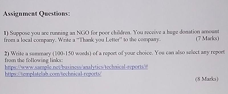 Assignment Questions: 1) Suppose you are running