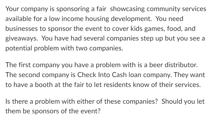 Your company is sponsoring a fair showcasing