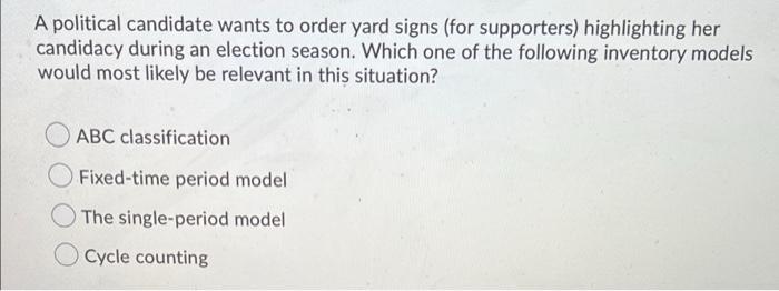 A political candidate wants to order yard signs