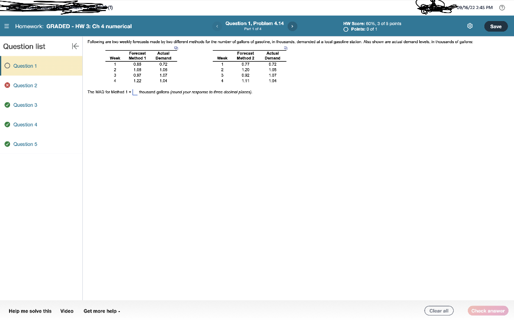 forecast method 1: .85, 1.05, 0.97, 1.22. Actual