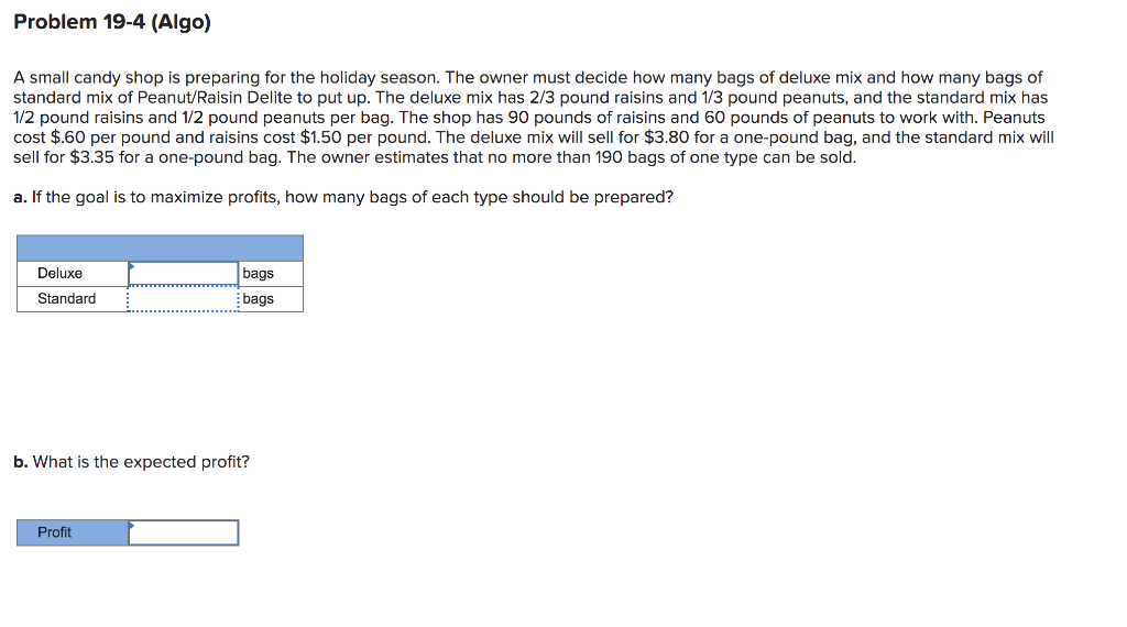 Problem 19-4 (Algo) A small candy shop is