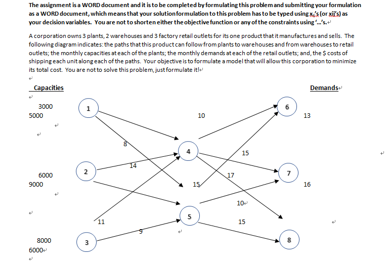 The assignment is a WORD document and it is to be