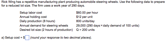 b) set up time? Rick Wing has a repetitive