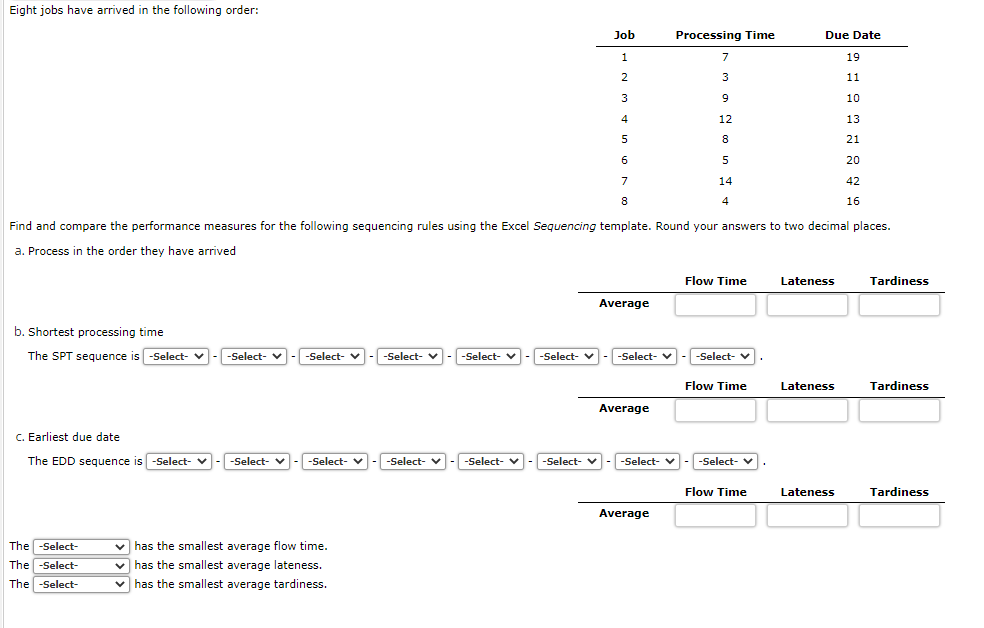 Last 3 drop downs the options are: Arrival Order,
