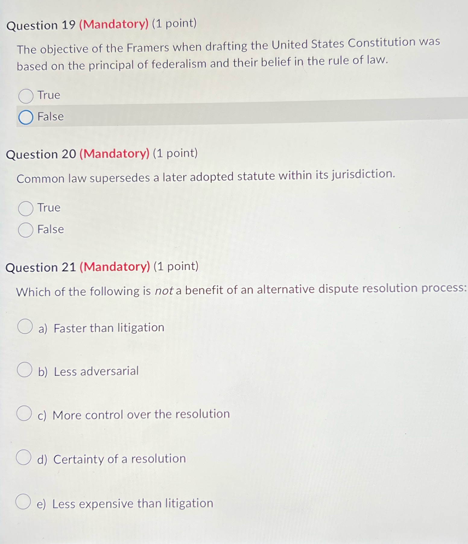 Question 19 (Mandatory) (1 point) The objective