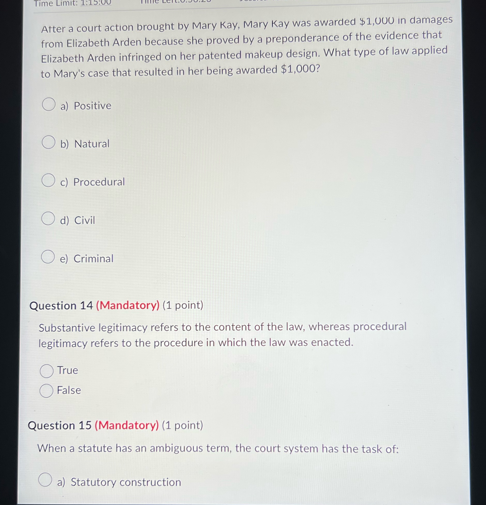 Time Limit: 1:15:00 lune LCI Loot/J\