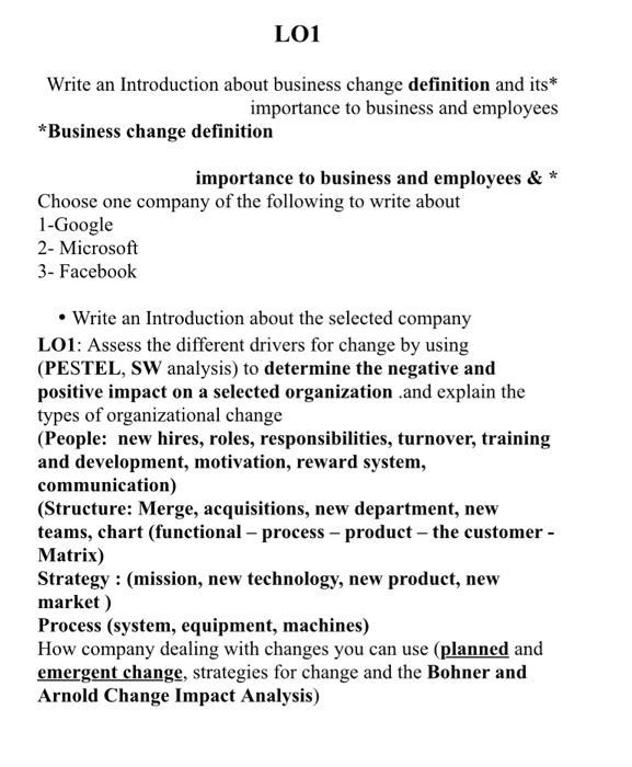 Please as soon as possible LO1 Write an