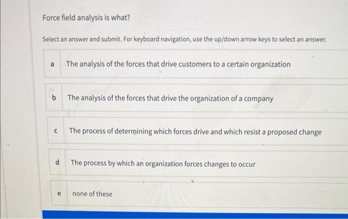 Force field analysis is what? Select an answer