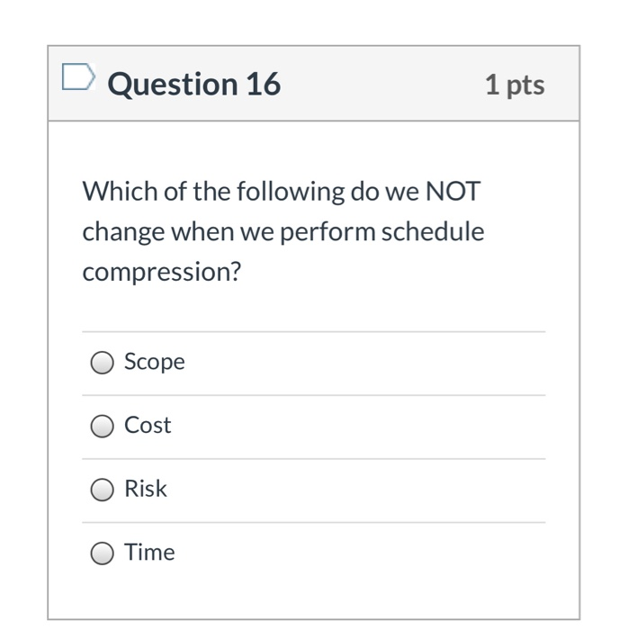 Question 1 1 pts What do the Project Scope