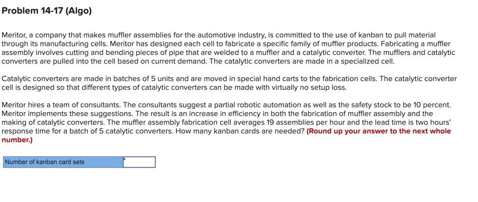 Problem 14-17 (Algo) Meritor, a company that