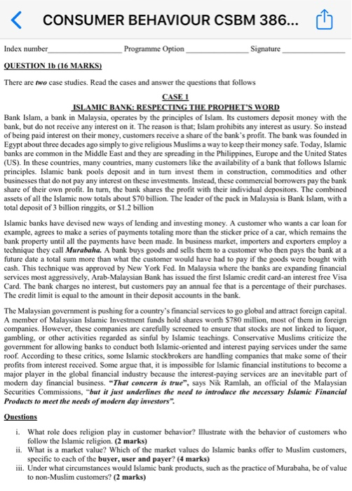 < CONSUMER BEHAVIOUR CSBM 386... Index number