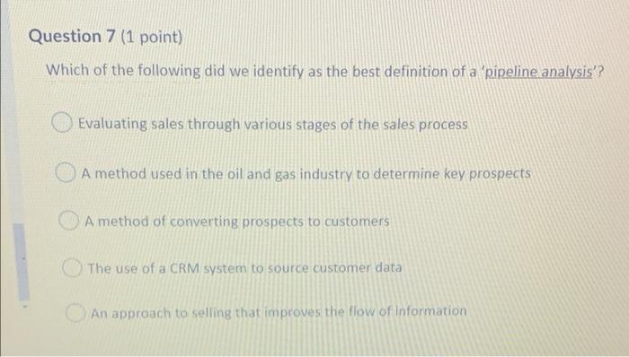 Question 7 (1 point) Which of the following did