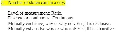2. Number of stolen cars in a city. Level of